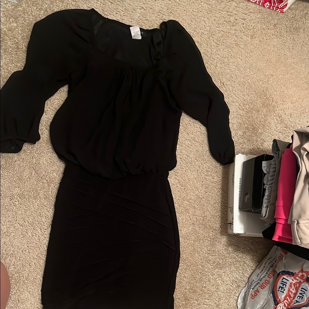 B Darlin Black Sheath Dress with Bishop Sleeves